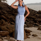 Saia Midi em Sarja Fendas Laterais