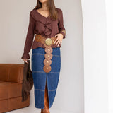 Saia Midi Com Recortes e Fenda