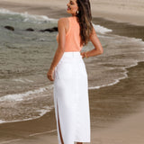 Saia Midi em Sarja Fendas Laterais