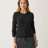 Blusa Cropped de Tricô com Pedraria