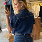 Jaqueta Jeans Cropped Manga Curta