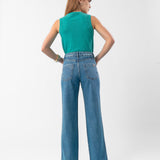 Calça Wide Leg Jeans com Lavagem Média