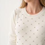 Blusa Cropped de Tricô com Pedraria