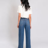 Calça Wide Leg Jeans Fenda Lateral