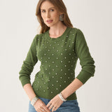 Blusa Cropped de Tricô com Pedraria