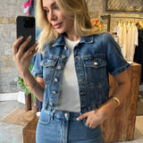Jaqueta Jeans Cropped Manga Curta