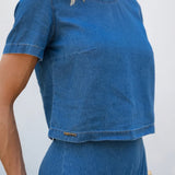 Blusa jeans manga curta