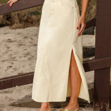 Saia Midi em Sarja Fendas Laterais