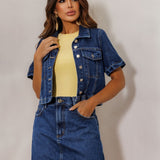 Jaqueta Jeans Cropped Manga Curta