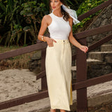 Saia Midi em Sarja Fendas Laterais