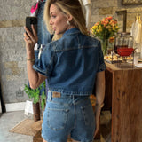 Jaqueta Jeans Cropped Manga Curta