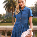 Vestido Jeans Marias manga curta claro