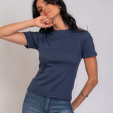 Blusa em Malha Canelada com Gola Ribana