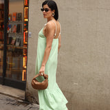 Vestido longo alças macramê