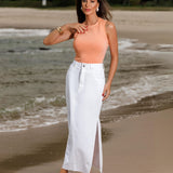 Saia Midi em Sarja Fendas Laterais