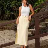 Saia Midi em Sarja Fendas Laterais