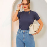 Blusa em Malha Canelada com Gola Ribana