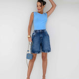 Bermuda Jeans com Elástico no Cós