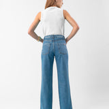 Calça Wide Leg Jeans com Lavagem Média