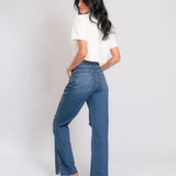 Calça Wide Leg Jeans Fenda Lateral