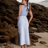 Saia Midi em Sarja Fendas Laterais