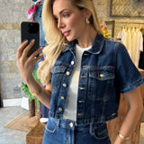 Jaqueta Jeans Cropped Manga Curta