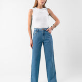 Calça Wide Leg Jeans com Lavagem Média