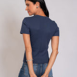 Blusa em Malha Canelada com Gola Ribana