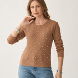 Blusa Cropped de Tricô com Pedraria